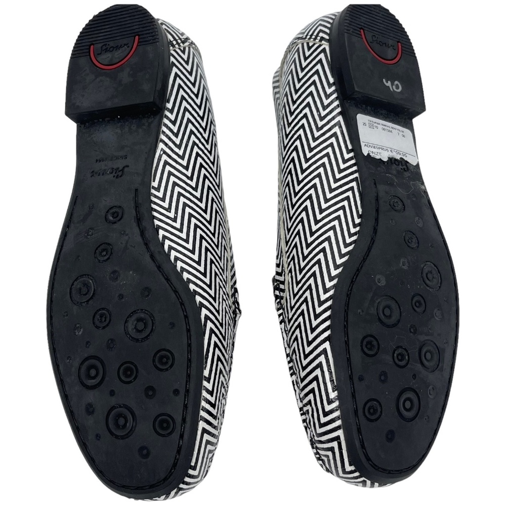 SOLD Sioux Mocassin Black White Loafers Chevron Print Flats Women UK 4.5 US 6.5 - Picture 7 of 9